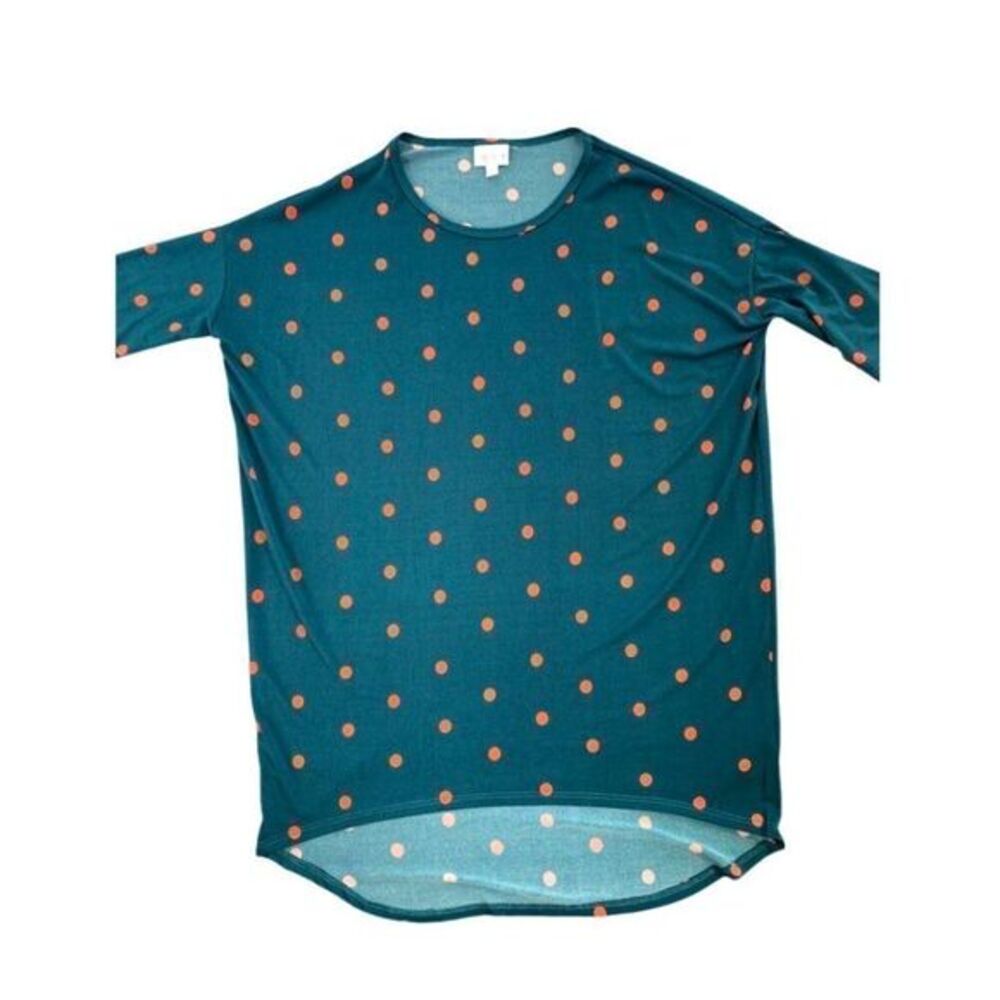 LuLaRoe Irma Tunic Green Orange ‎ Dot Shirt Top XXS